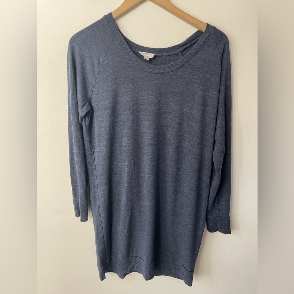 Loft Outlet Lounge Size M Cotton Blend Navy Sleep shirt Knee Length Lon Sleeve